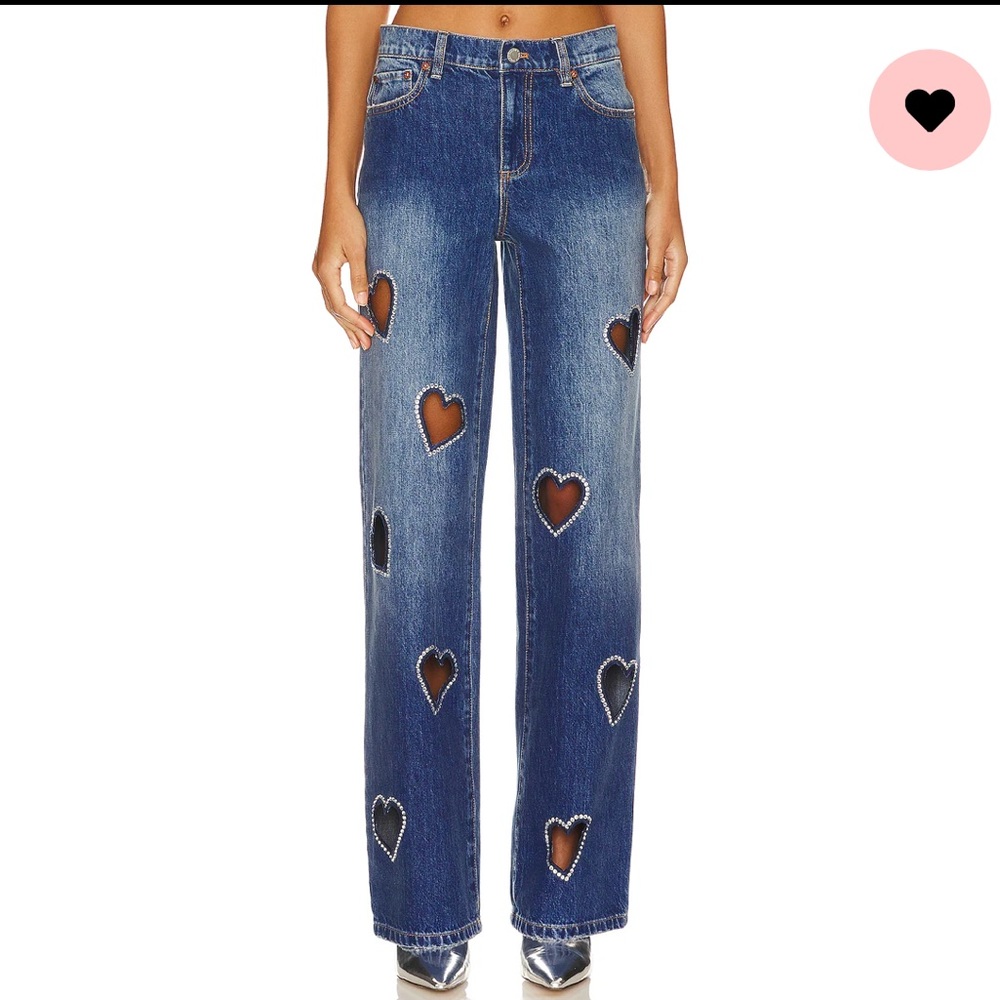 BNWT Alice + Olivia Karrie Embel Heart Cutout Jean in True Blues Dark